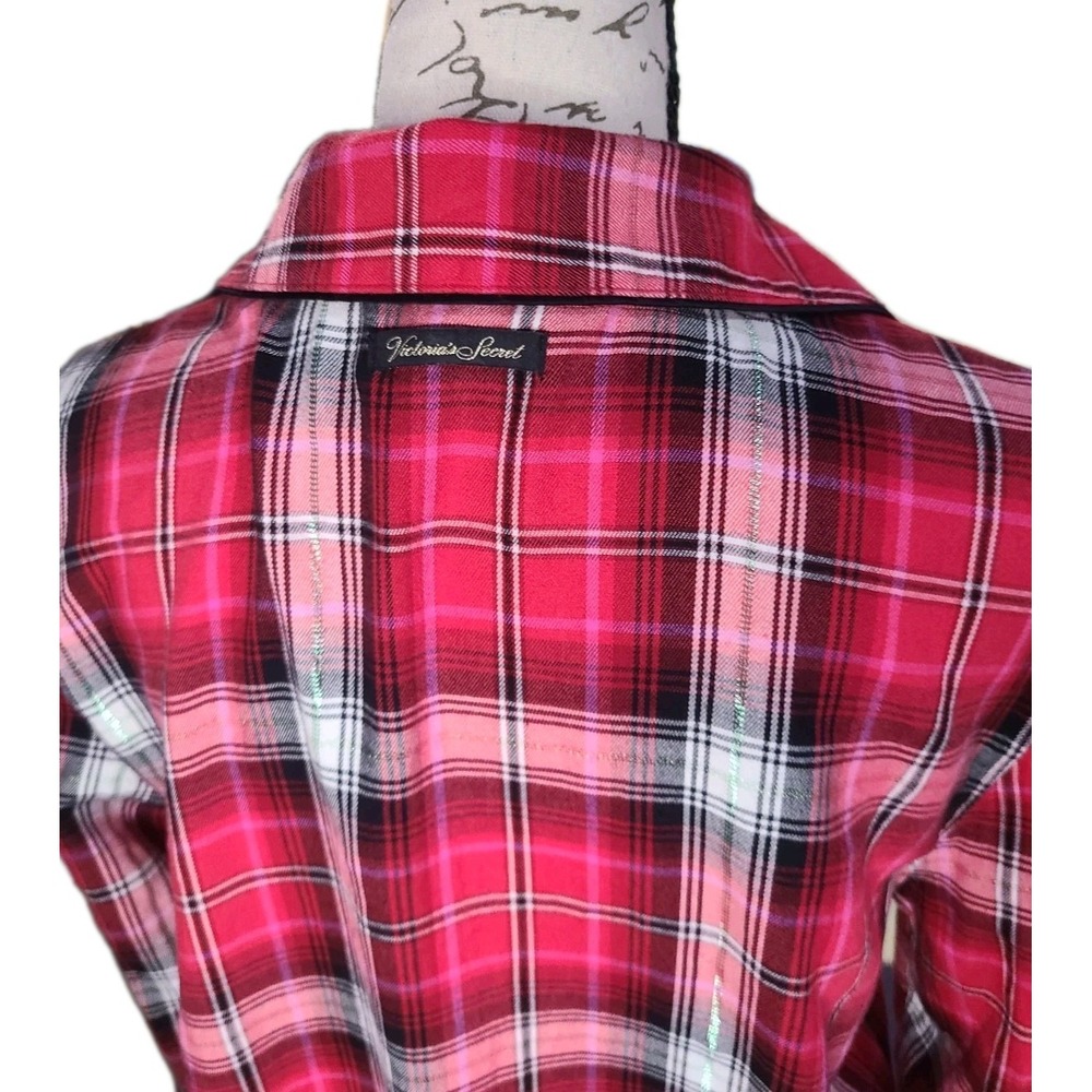 Victoria's Secret Red Plaid Flannel Sleep Shirt Nightshirt Women's XS Long - Picture 5 of 10